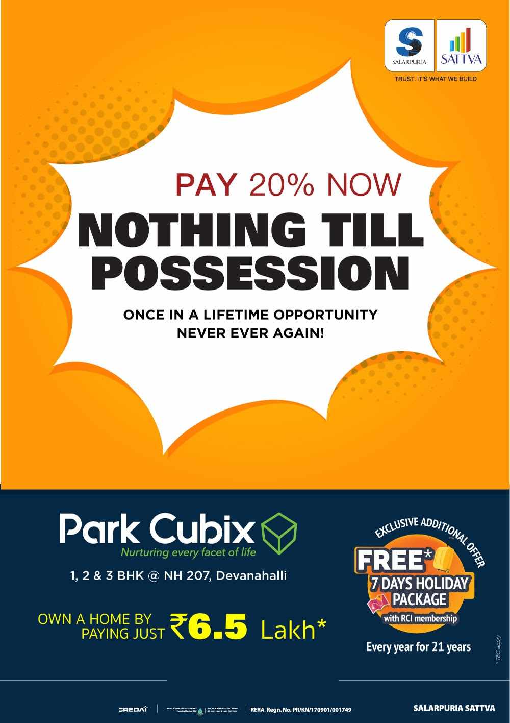 Pay just Rs. 6.5 Lakh and own a home at Salarpuria Sattva Park Cubix in Bangalore